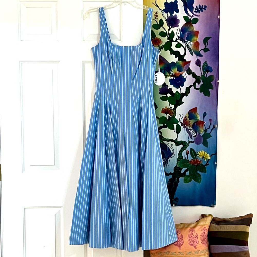 🌺🎉HP🎉🌺 NWOT Staud Wells Midi Dress Azure Pinstripe 🌟Rare Find🌟 - Picture 10 of 16